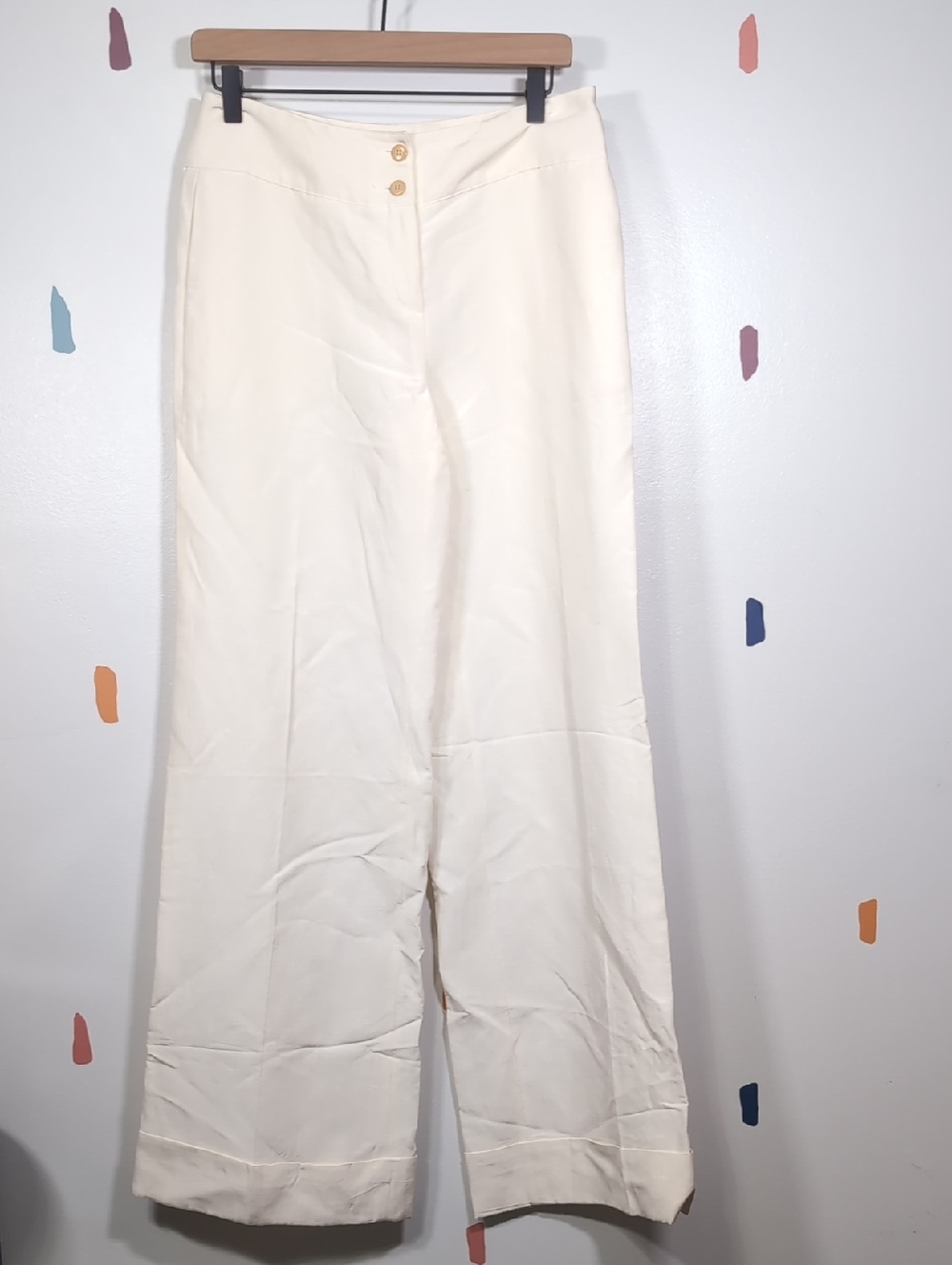 Armani Collezioni Cream Linen Silk High Waist Wide Leg Pants